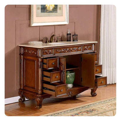 Silkroad Exclusive 48" Single Sink English Chestnut Bathroom Vanity With Crema Marfil Marble Countertop and White Ceramic Undermount Sink - ZY-0250-CM-UWC-48