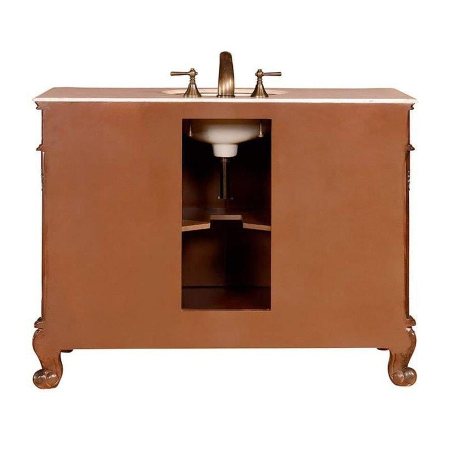 Silkroad Exclusive 48" Single Sink English Chestnut Bathroom Vanity With Crema Marfil Marble Countertop and White Ceramic Undermount Sink - ZY-0250-CM-UWC-48
