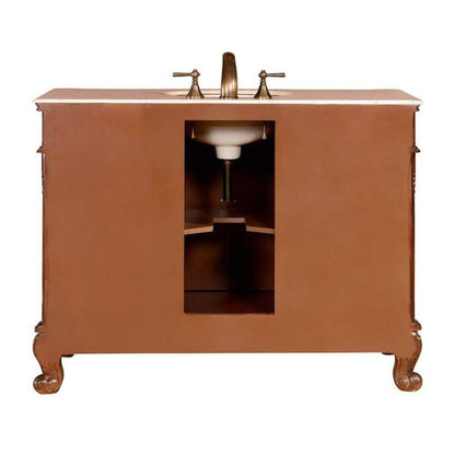 Silkroad Exclusive 48" Single Sink English Chestnut Bathroom Vanity With Crema Marfil Marble Countertop and White Ceramic Undermount Sink - ZY-0250-CM-UWC-48