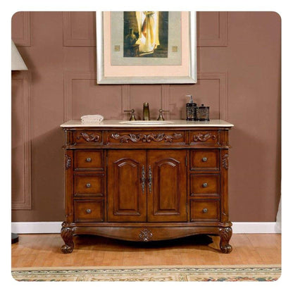 Silkroad Exclusive 48" Single Sink English Chestnut Bathroom Vanity With Crema Marfil Marble Countertop and White Ceramic Undermount Sink - ZY-0250-CM-UWC-48