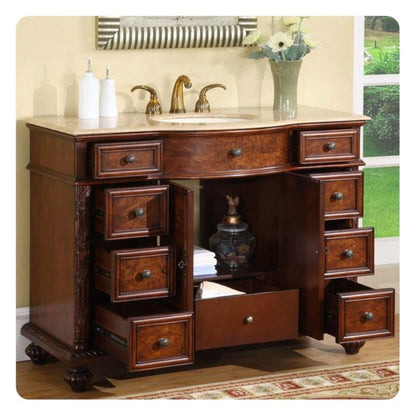 Silkroad Exclusive 48" Single Sink Red Mahogany Bathroom Vanity With Travertine Countertop and Ivory Ceramic Undermount Sink - JYP-0193-T-UIC-48