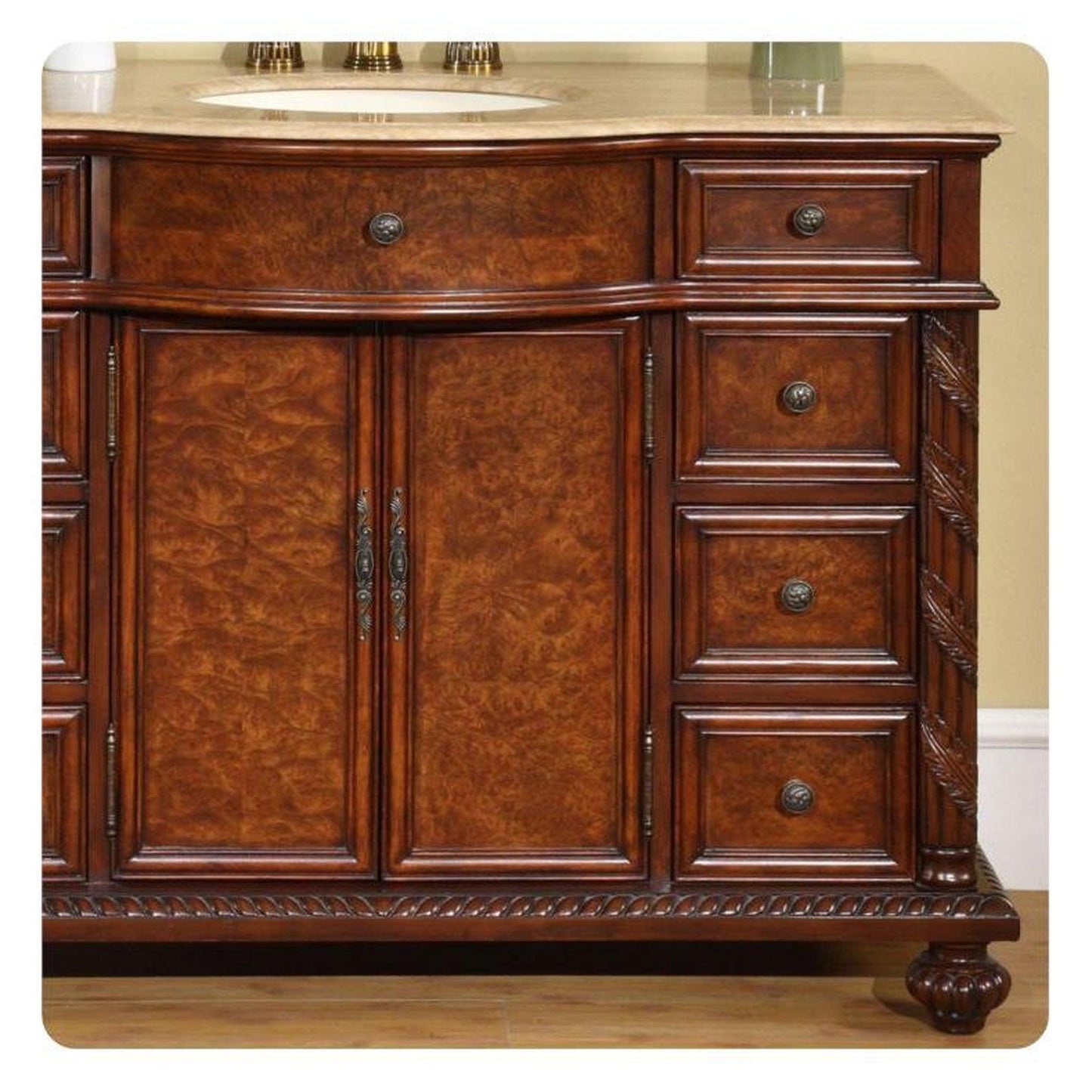 Silkroad Exclusive 48" Single Sink Red Mahogany Bathroom Vanity With Travertine Countertop and Ivory Ceramic Undermount Sink - JYP-0193-T-UIC-48