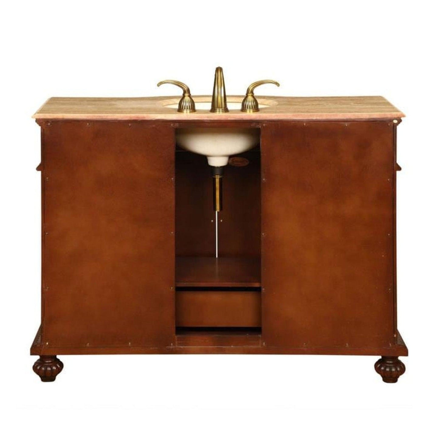 Silkroad Exclusive 48" Single Sink Red Mahogany Bathroom Vanity With Travertine Countertop and Ivory Ceramic Undermount Sink - JYP-0193-T-UIC-48