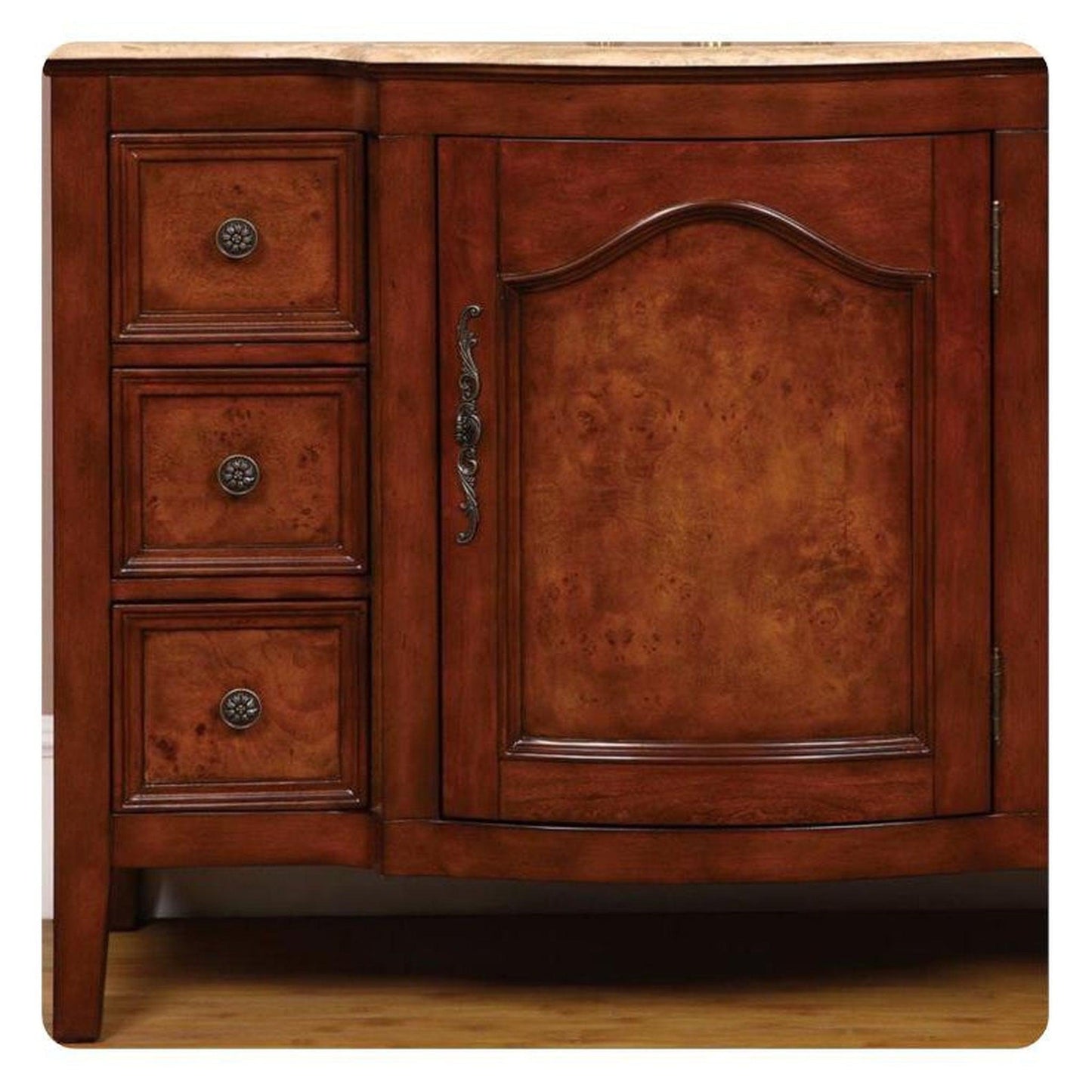 Silkroad Exclusive 48" Single Sink Red Oak Bathroom Vanity With Travertine Countertop and Ivory Ceramic Undermount Sink - HYP-0701-T-UIC-48