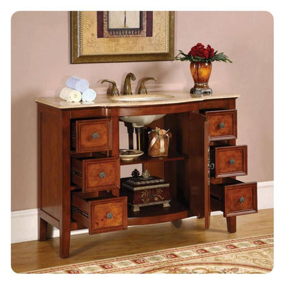 Silkroad Exclusive 48" Single Sink Red Oak Bathroom Vanity With Travertine Countertop and Ivory Ceramic Undermount Sink - HYP-0701-T-UIC-48