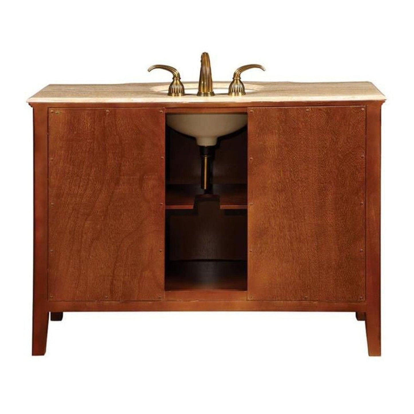 Silkroad Exclusive 48" Single Sink Red Oak Bathroom Vanity With Travertine Countertop and Ivory Ceramic Undermount Sink - HYP-0701-T-UIC-48