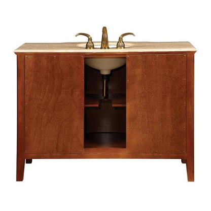 Silkroad Exclusive 48" Single Sink Red Oak Bathroom Vanity With Travertine Countertop and Ivory Ceramic Undermount Sink - HYP-0701-T-UIC-48