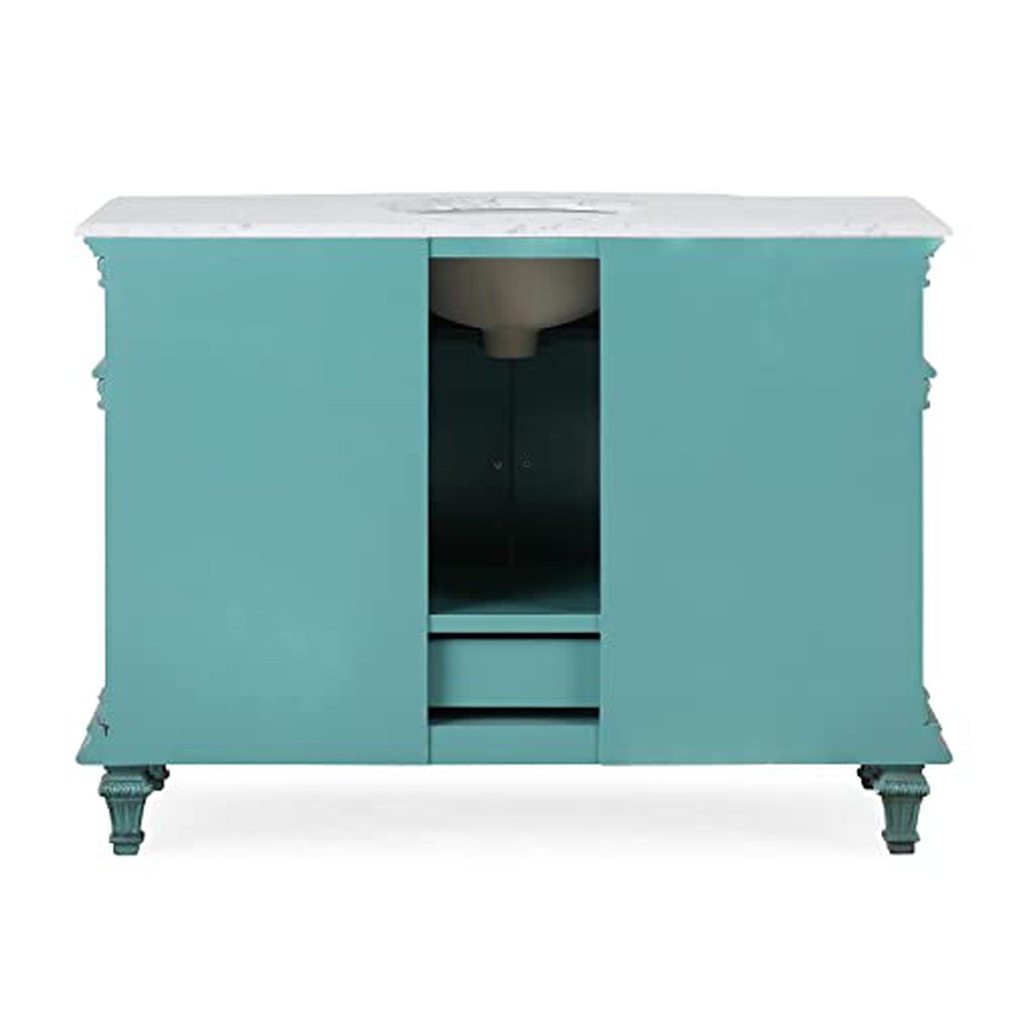 Silkroad Exclusive 48" Single Sink Retro Green Bathroom Vanity With Carrara White Marble Countertop and White Ceramic Undermount Sink - V0277NW48C