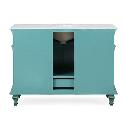 Silkroad Exclusive 48" Single Sink Retro Green Bathroom Vanity With Carrara White Marble Countertop and White Ceramic Undermount Sink - V0277NW48C