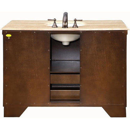 Silkroad Exclusive 48" Single Sink Walnut Bathroom Vanity With Travertine Countertop and Ivory Ceramic Undermount Sink - HYP-0718-T-UIC-48