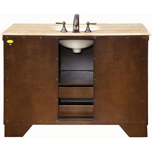 Silkroad Exclusive 48" Single Sink Walnut Bathroom Vanity With Travertine Countertop and Ivory Ceramic Undermount Sink - HYP-0718-T-UIC-48