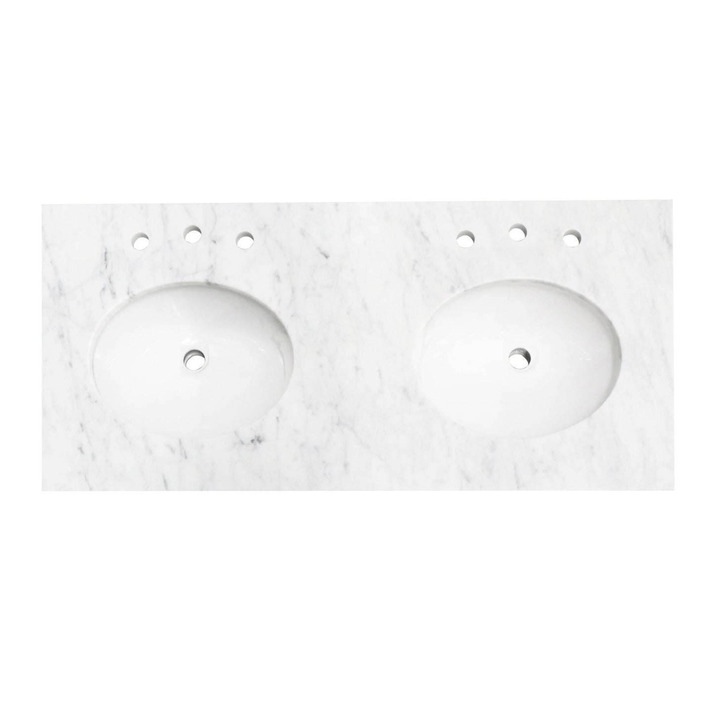 Silkroad Exclusive 48" x 22" White Carrara Marble Vanity Top With White Double Oval Undermount Sink and 4" Backsplash - T48D03