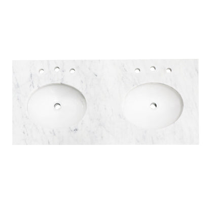 Silkroad Exclusive 48" x 22" White Carrara Marble Vanity Top With White Double Oval Undermount Sink and 4" Backsplash - T48D03