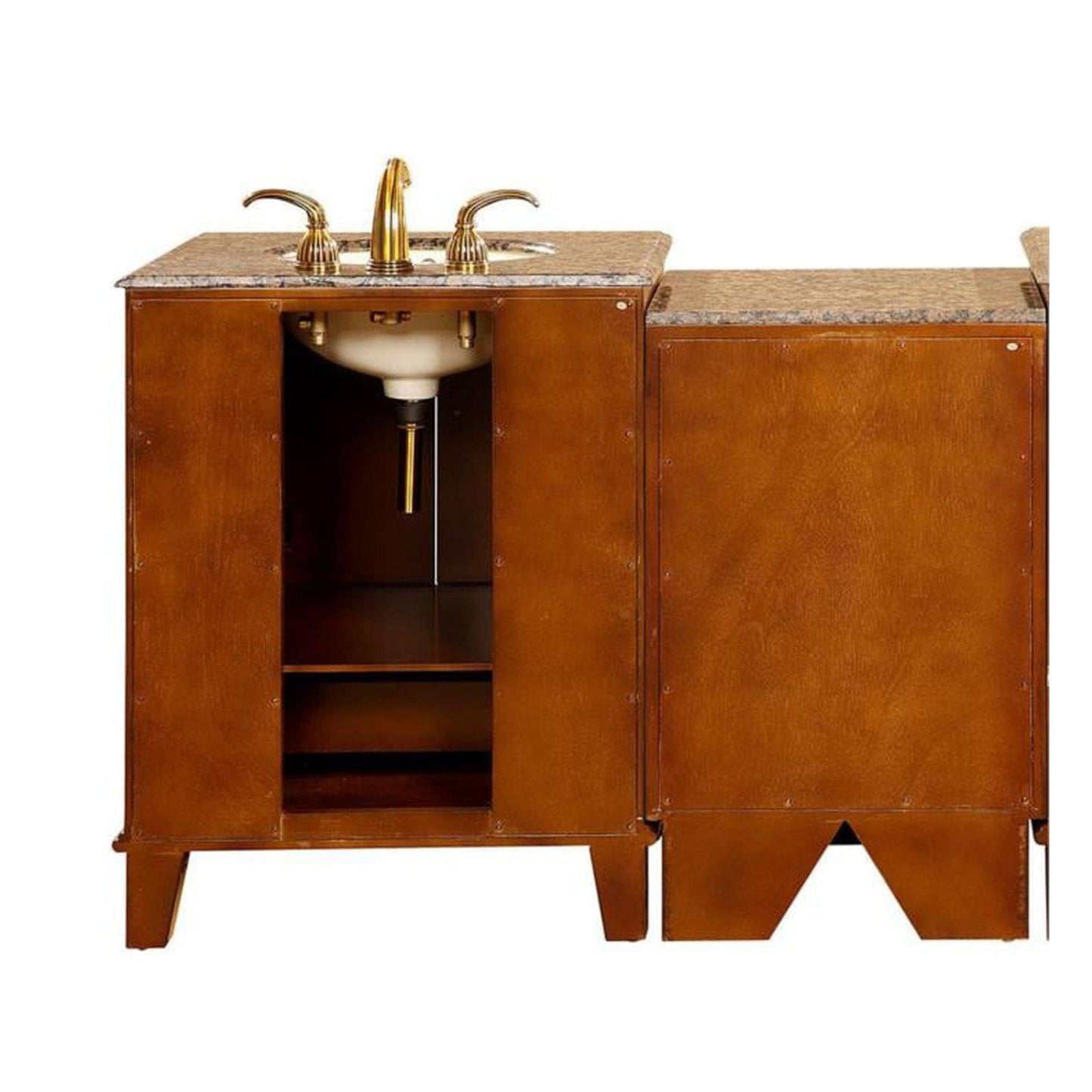 Silkroad Exclusive 49" Single Sink Special Walnut Modular Bathroom Vanity With Baltic Brown Granite Countertop, Ivory Ceramic Undermount Sink and Drawer Bank Cabinet - HYP-0207-BB-UIC-49