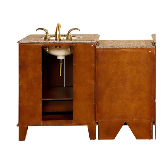 Silkroad Exclusive 49" Single Sink Special Walnut Modular Bathroom Vanity With Baltic Brown Granite Countertop, Ivory Ceramic Undermount Sink and Drawer Bank Cabinet - HYP-0207-BB-UIC-49