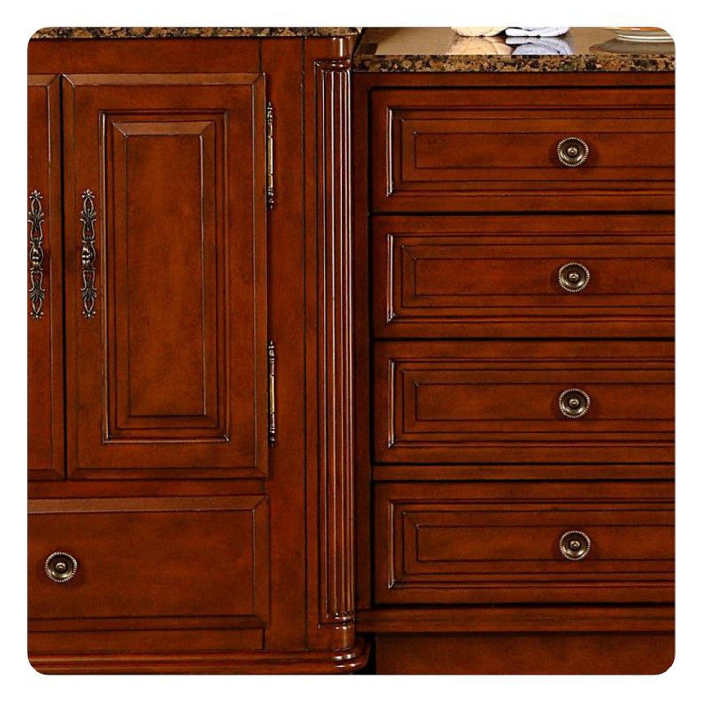 Silkroad Exclusive 49" Single Sink Special Walnut Modular Bathroom Vanity With Baltic Brown Granite Countertop, Ivory Ceramic Undermount Sink and Drawer Bank Cabinet - HYP-0207-BB-UIC-49