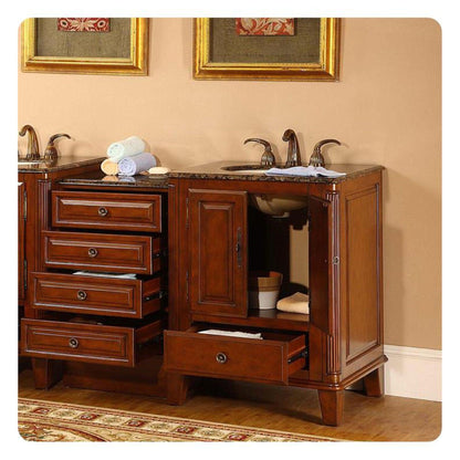 Silkroad Exclusive 49" Single Sink Special Walnut Modular Bathroom Vanity With Baltic Brown Granite Countertop, Ivory Ceramic Undermount Sink and Drawer Bank Cabinet - HYP-0207-BB-UIC-49