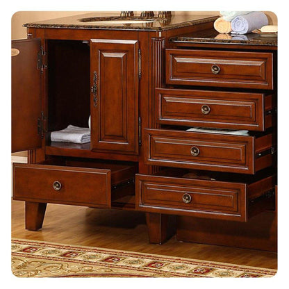 Silkroad Exclusive 49" Single Sink Special Walnut Modular Bathroom Vanity With Baltic Brown Granite Countertop, Ivory Ceramic Undermount Sink and Drawer Bank Cabinet - HYP-0207-BB-UIC-49