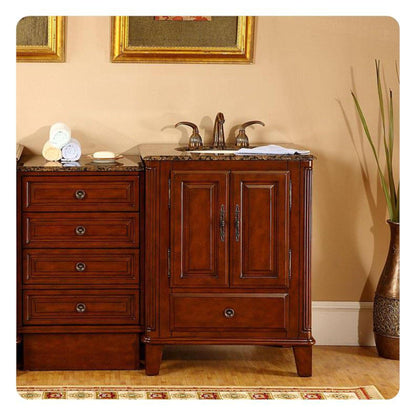 Silkroad Exclusive 49" Single Sink Special Walnut Modular Bathroom Vanity With Baltic Brown Granite Countertop, Ivory Ceramic Undermount Sink and Drawer Bank Cabinet - HYP-0207-BB-UIC-49