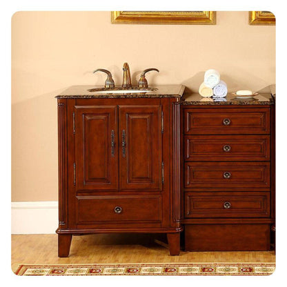 Silkroad Exclusive 49" Single Sink Special Walnut Modular Bathroom Vanity With Baltic Brown Granite Countertop, Ivory Ceramic Undermount Sink and Drawer Bank Cabinet - HYP-0207-BB-UIC-49