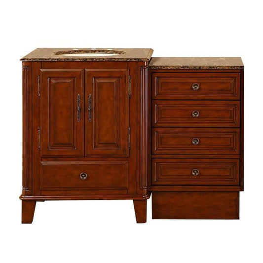 Silkroad Exclusive 49" Single Sink Special Walnut Modular Bathroom Vanity With Baltic Brown Granite Countertop, Ivory Ceramic Undermount Sink and Drawer Bank Cabinet - HYP-0207-BB-UIC-49
