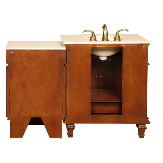 Silkroad Exclusive 51" Single Sink Cherry Modular Bathroom Vanity With Crema Marfil Marble Countertop, Ivory Ceramic Undermount Sink and Drawer Bank Cabinet - HYP-0205-CM-UIC-51