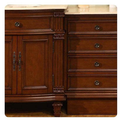 Silkroad Exclusive 51" Single Sink Cherry Modular Bathroom Vanity With Crema Marfil Marble Countertop, Ivory Ceramic Undermount Sink and Drawer Bank Cabinet - HYP-0205-CM-UIC-51