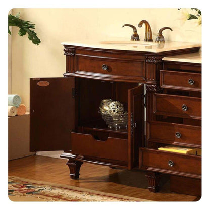 Silkroad Exclusive 51" Single Sink Cherry Modular Bathroom Vanity With Crema Marfil Marble Countertop, Ivory Ceramic Undermount Sink and Drawer Bank Cabinet - HYP-0205-CM-UIC-51