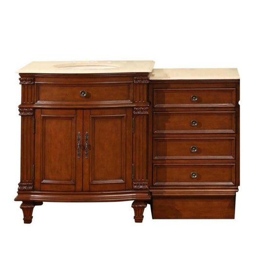 Silkroad Exclusive 51" Single Sink Cherry Modular Bathroom Vanity With Crema Marfil Marble Countertop, Ivory Ceramic Undermount Sink and Drawer Bank Cabinet - HYP-0205-CM-UIC-51