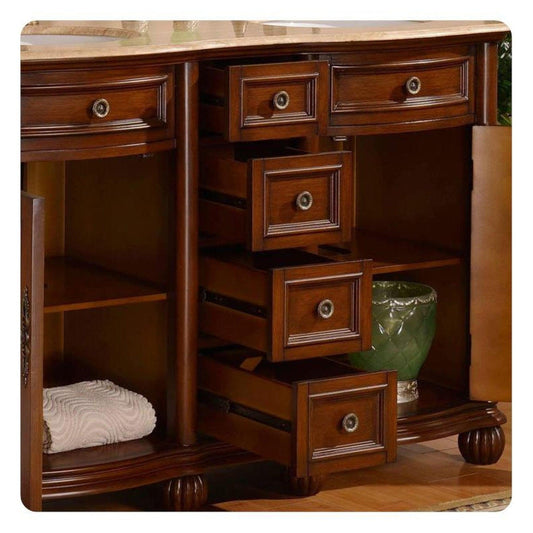 Silkroad Exclusive 52" Double Sink English Chestnut Bathroom Vanity With Travertine Countertop and White Ceramic Undermount Sink - LTR-0180-T-UWC-52