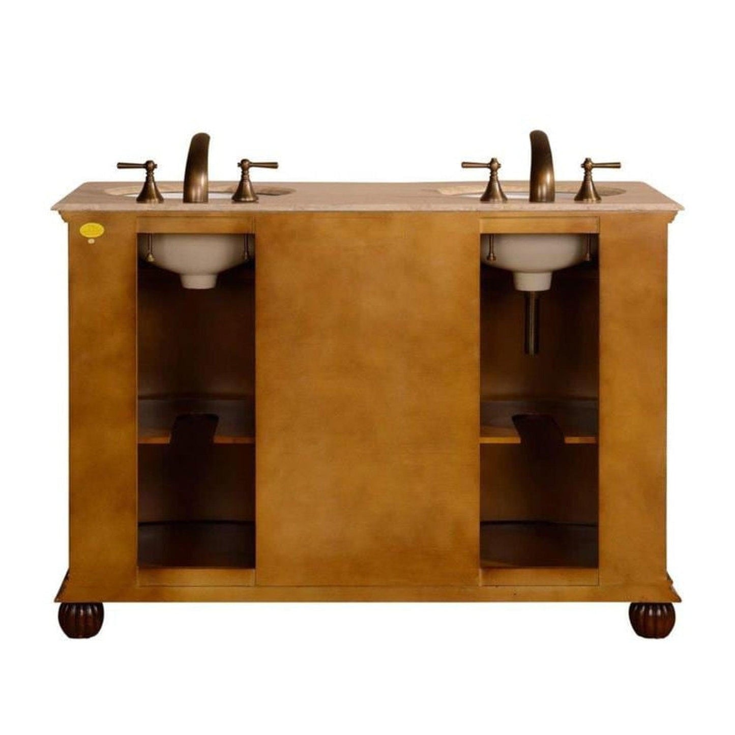 Silkroad Exclusive 52" Double Sink English Chestnut Bathroom Vanity With Travertine Countertop and White Ceramic Undermount Sink - LTR-0180-T-UWC-52