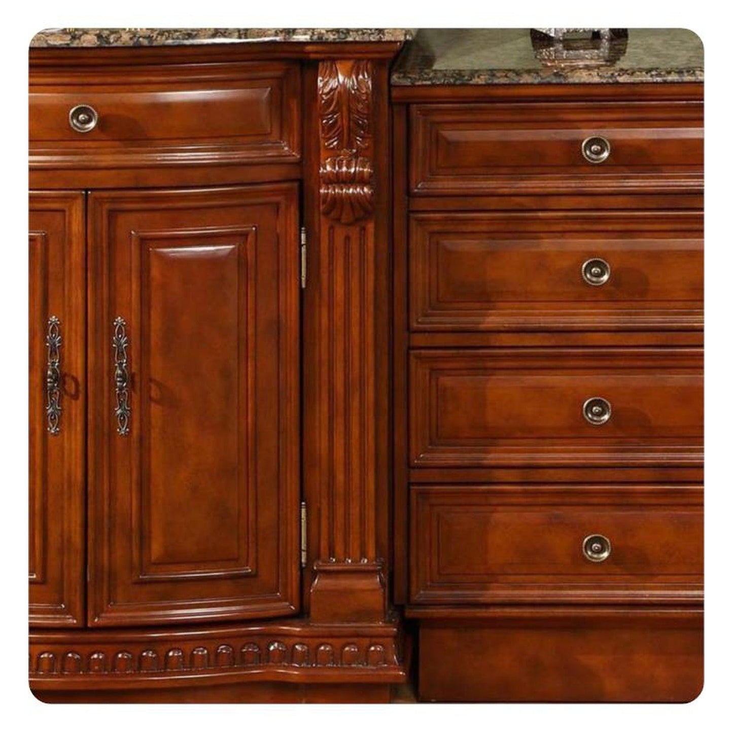 Silkroad Exclusive 53" Single Sink Cherry Modular Bathroom Vanity With Baltic Brown Granite Countertop, Ivory Ceramic Undermount Sink and Drawer Bank Cabinet - HYP-0206-BB-UIC-53