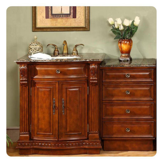 Silkroad Exclusive 53" Single Sink Cherry Modular Bathroom Vanity With Baltic Brown Granite Countertop, Ivory Ceramic Undermount Sink and Drawer Bank Cabinet - HYP-0206-BB-UIC-53