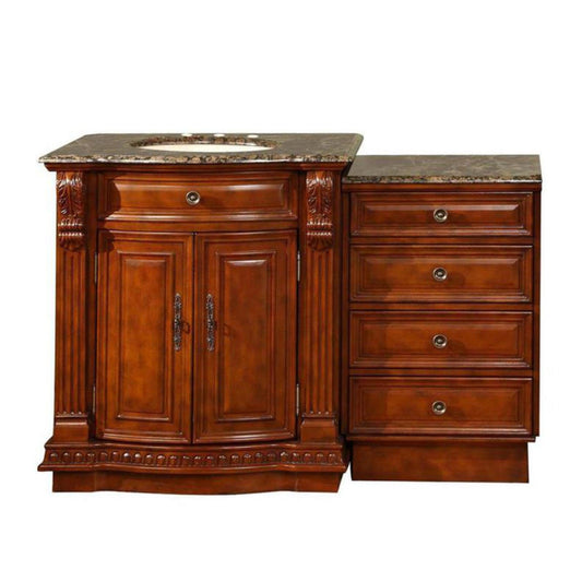 Silkroad Exclusive 53" Single Sink Cherry Modular Bathroom Vanity With Baltic Brown Granite Countertop, Ivory Ceramic Undermount Sink and Drawer Bank Cabinet - HYP-0206-BB-UIC-53