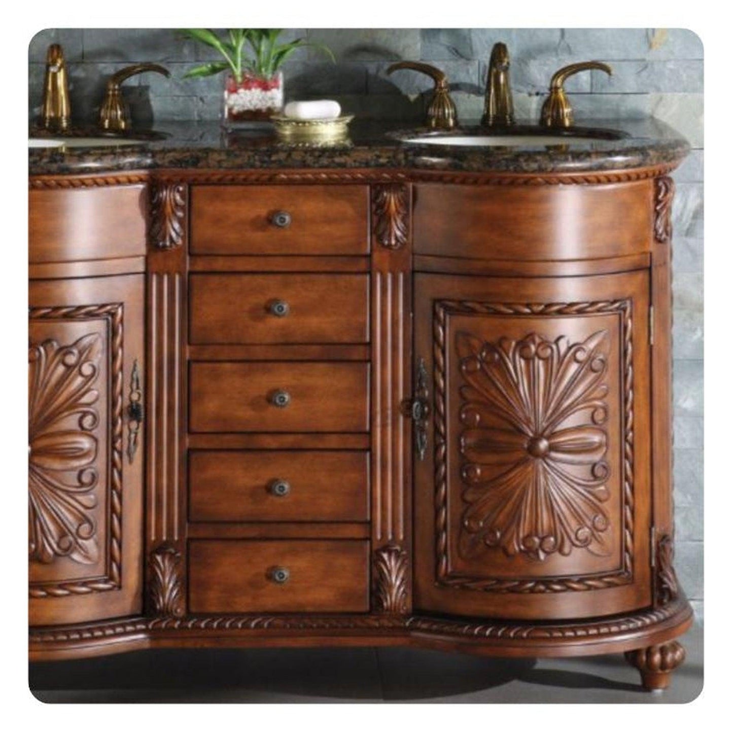 Silkroad 54" Double Sink Vanity, English Chestnut - WFH-0201-BB-UWC-54