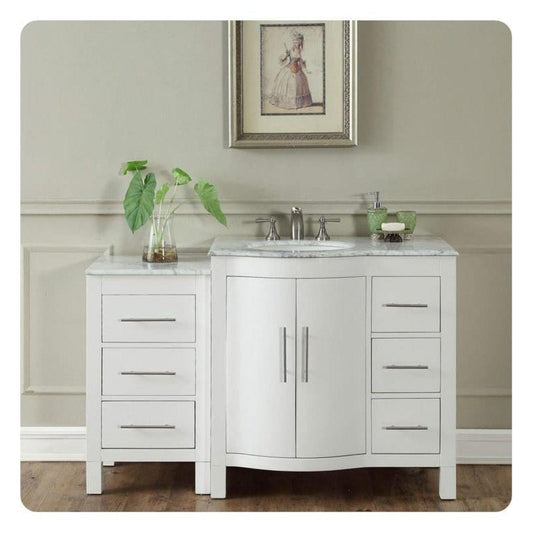 Silkroad Exclusive 54" Single Left Sink White Bathroom Vanity With Carrara White Marble Countertop and White Ceramic Undermount Sink - V0290WW54L