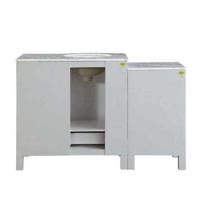 Silkroad Exclusive 54" Single Left Sink White Bathroom Vanity With Carrara White Marble Countertop and White Ceramic Undermount Sink - V0290WW54L
