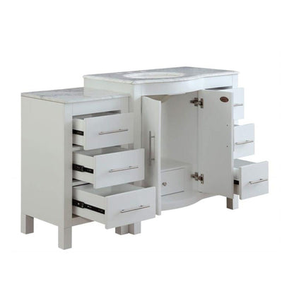 Silkroad Exclusive 54" Single Left Sink White Bathroom Vanity With Carrara White Marble Countertop and White Ceramic Undermount Sink - V0290WW54L