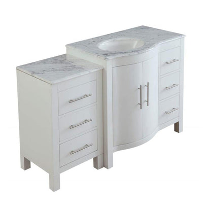Silkroad Exclusive 54" Single Left Sink White Bathroom Vanity With Carrara White Marble Countertop and White Ceramic Undermount Sink - V0290WW54L