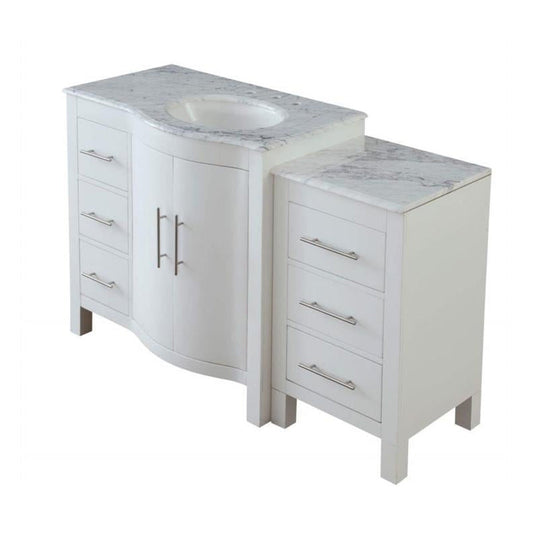 Silkroad Exclusive 54" Single Right Sink White Bathroom Vanity With Carrara White Marble Countertop and White Ceramic Undermount Sink - V0290WW54R