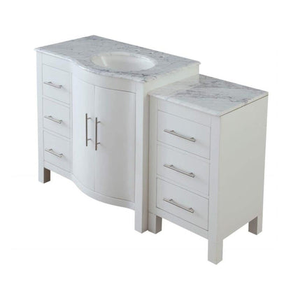Silkroad Exclusive 54" Single Right Sink White Bathroom Vanity With Carrara White Marble Countertop and White Ceramic Undermount Sink - V0290WW54R