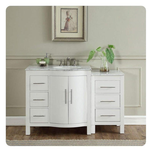 Silkroad Exclusive 54" Single Right Sink White Bathroom Vanity With Carrara White Marble Countertop and White Ceramic Undermount Sink - V0290WW54R
