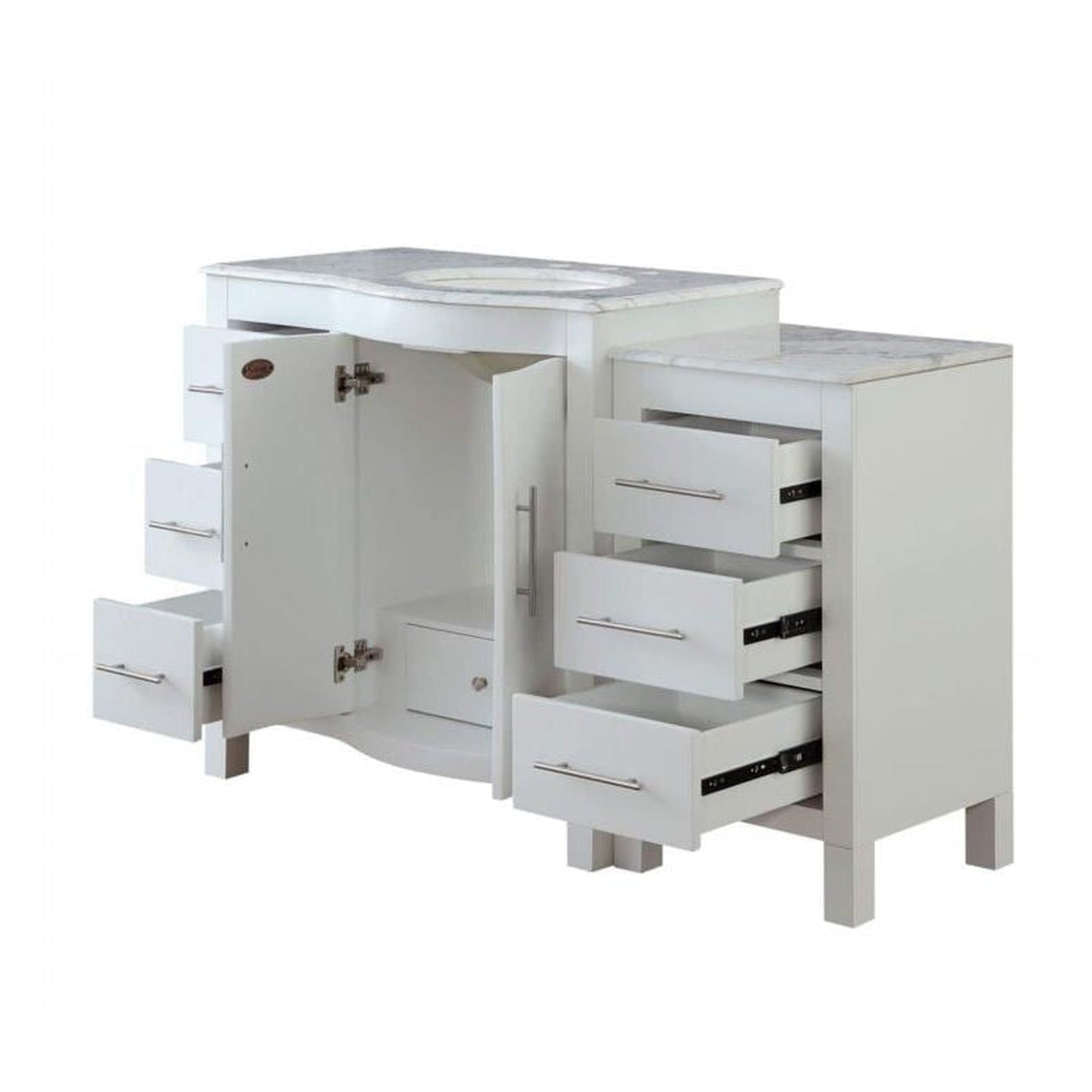 Silkroad Exclusive 54" Single Right Sink White Bathroom Vanity With Carrara White Marble Countertop and White Ceramic Undermount Sink - V0290WW54R
