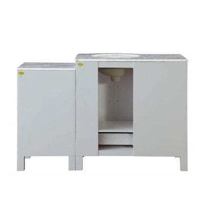 Silkroad Exclusive 54" Single Right Sink White Bathroom Vanity With Carrara White Marble Countertop and White Ceramic Undermount Sink - V0290WW54R