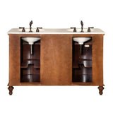 Silkroad Exclusive 55" Double Sink American Chestnut Bathroom Vanity With Crema Marfil Marble Countertop and Ivory Ceramic Undermount Sink - HYP-0719-CM-UIC-55