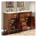 Silkroad Exclusive 55" Double Sink American Chestnut Bathroom Vanity With Crema Marfil Marble Countertop and Ivory Ceramic Undermount Sink - HYP-0719-CM-UIC-55