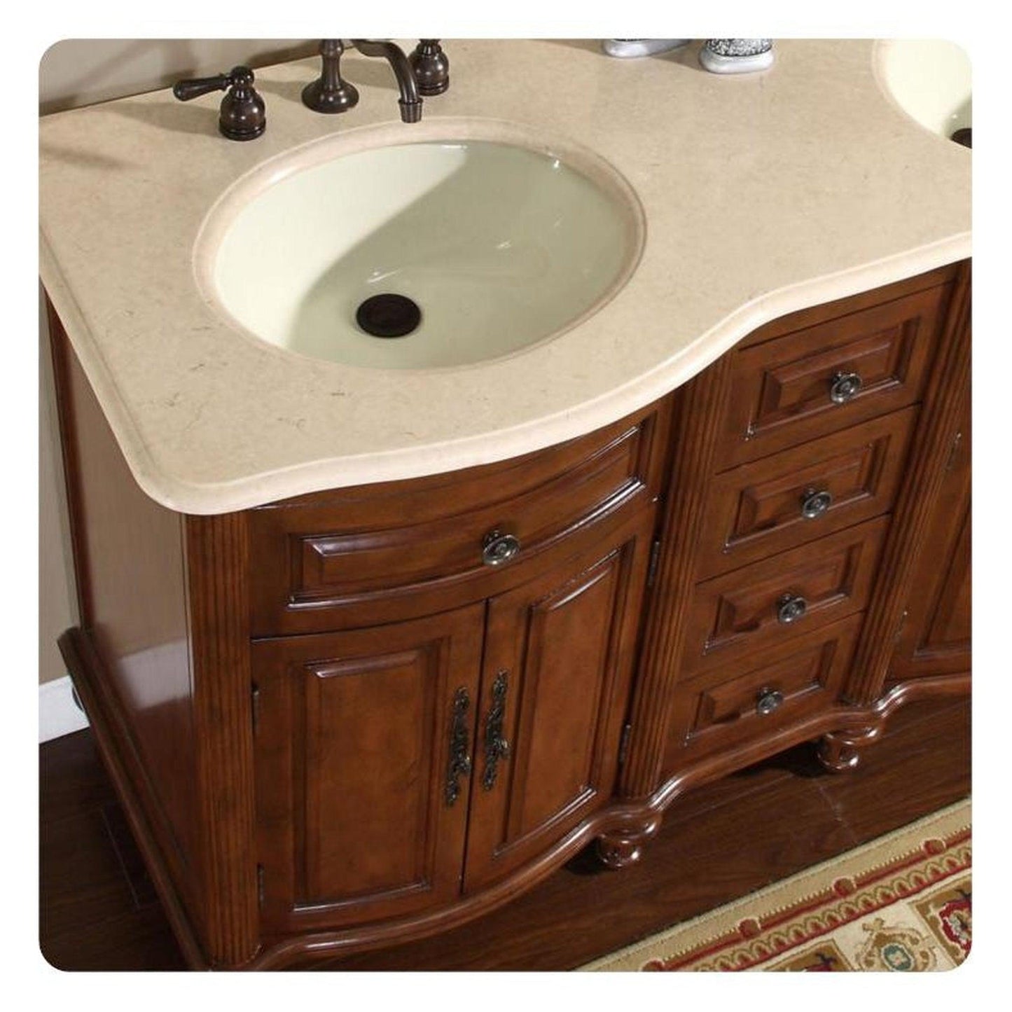 Silkroad 55" Double Sink Vanity, Chestnut, Crema Marfil Top, Ivory Sink - HYP-0719-CM-UIC-55