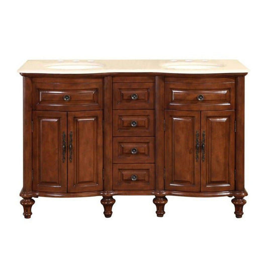 Silkroad 55" Double Sink Vanity, Chestnut, Crema Marfil Top, Ivory Sink - HYP-0719-CM-UIC-55