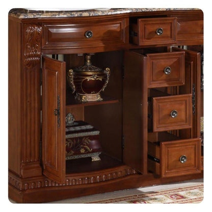 Silkroad Exclusive 55" Double Sink Cherry Bathroom Vanity With Baltic Brown Granite Countertop and White Ceramic Undermount Sink - HYP-0223-BB-UWC-55