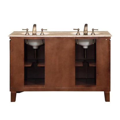 Silkroad Exclusive 55" Double Sink Dark Walnut Bathroom Vanity With Travertine Countertop and White Ceramic Undermount Sink - HYP-0208-T-UWC-55